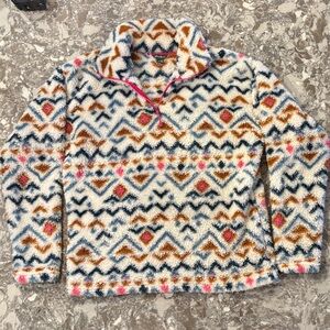 Eddie Bauer Fuzzy Geometric Sweater - Blue, Pink, Brown